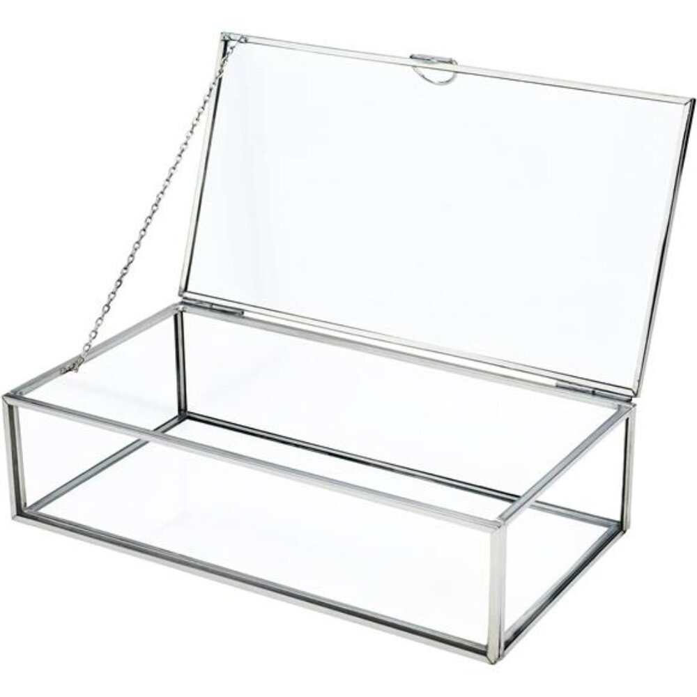 Vintage Glass Box with Lid - Clear Jewelry Glass Display Box Keepsake Box